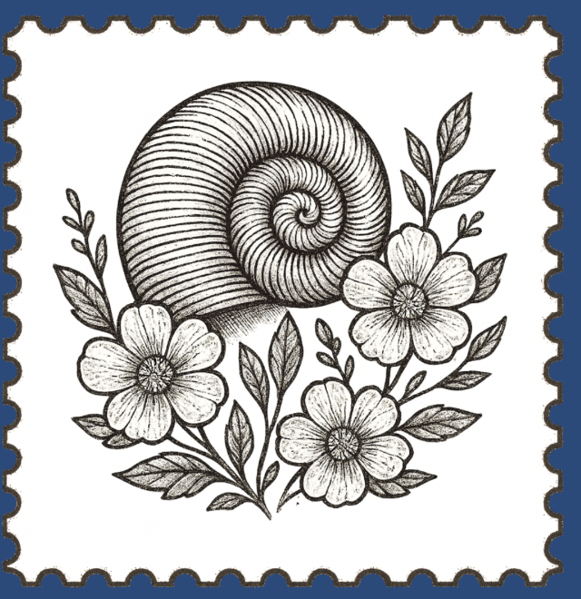 Engraved snail and wildflower postage stamp